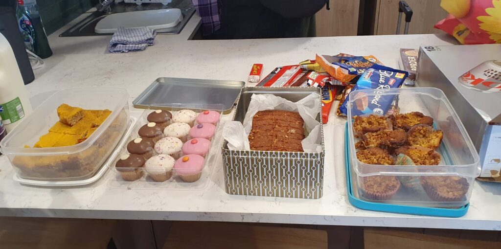 A selection of sweet treats on a white table